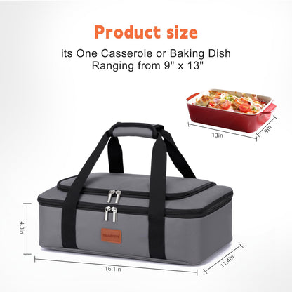 BlissfulSGDM Insulated Casserole Carrier, Leakproof Food Carriers for Hot or Cold food, Portable Thermal Bag for Travel/Potluck Parties/Picnic/Cookouts (Grey)