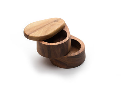 Ironwood Gourmet Double Layer Swivel Salt Cellar Box, Acacia Wood