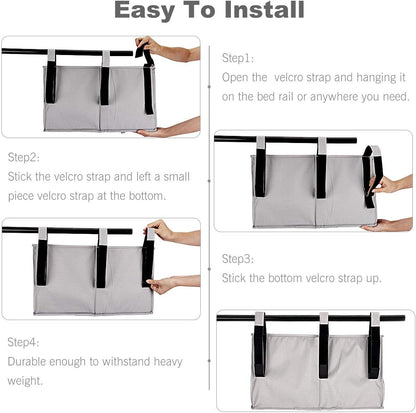 Bedside Caddy, Hanging Under Bed Storage Organizer Bag with 8 Pockets for College Dorm Rooms and Hospital Bed Rails