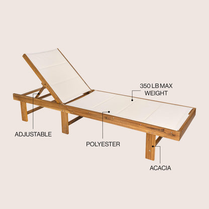Eyely GNL1103A Quenyth 77.17"x26.38" Modern Minimalist Foldable Adjustable Wood Chaise Outdoor Lounge Chair, for Pool, Deck, Poolside, White/Natural