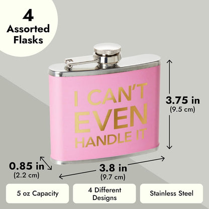 Juvale 4-Piece Girls Trip Flask Set, 5 oz Stainless Steel, Yellow, Blue, Pink & Rose Red, Bachelorette Party Favors