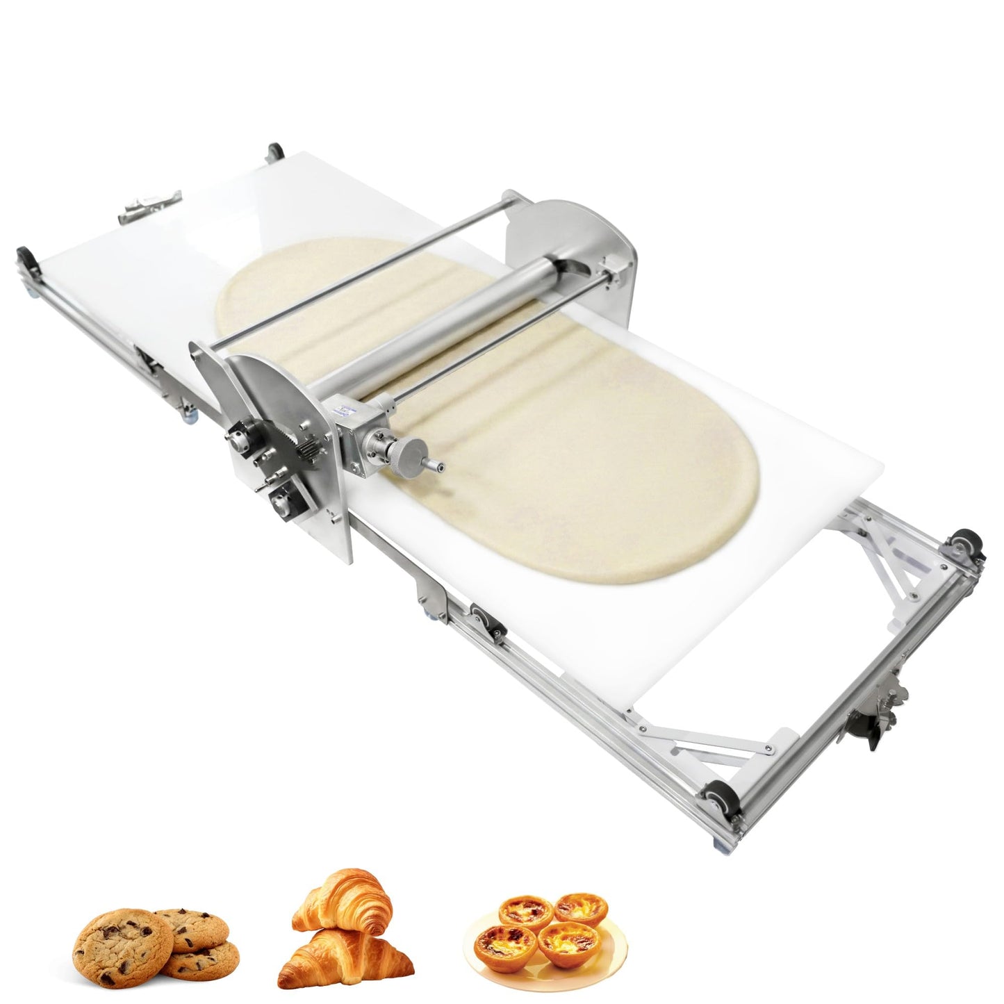 Commercial Electric Dough Sheeter 22.7", Dough Roller Machine & Laminadora de Masa Electrica for Pizza Dough, Croissants & Pastry – Countertop Foldable Dough Laminator for Bakery & Home Use (White)