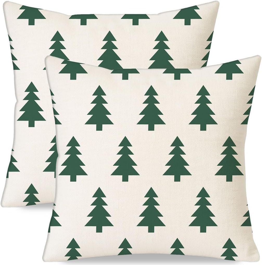18x18 Set 2, Christmas Pillow Covers of Modern Farmhouse Xmas Holiday Throw Pillow Cases Decoration for Sofa Couch