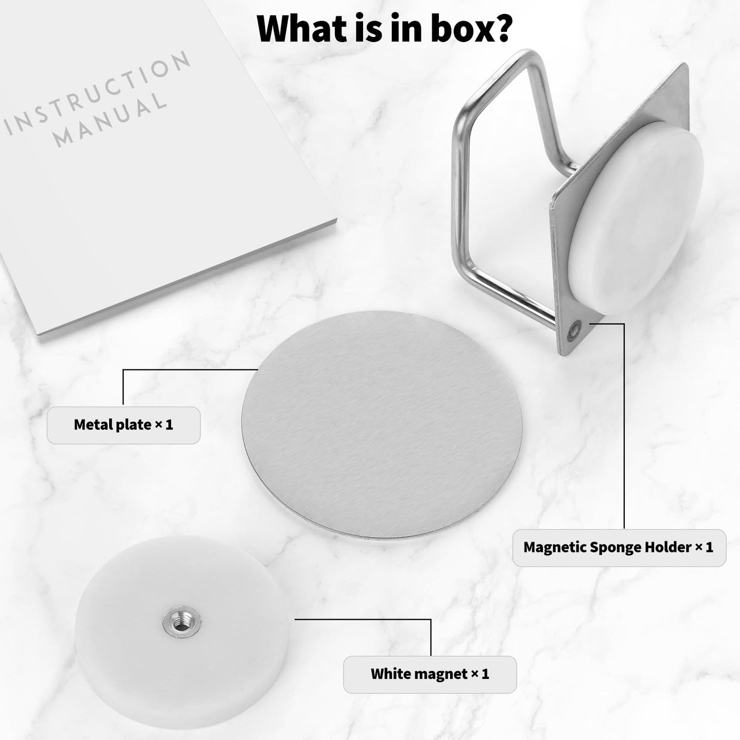 Everlling Magnetic Sponge Holder for Kitchen Sink,1 Pcs Strong Magnetic Stainless Steel Rack Stand, Kitchen Accessories, Dish Sponge Organizer, Scrubber Caddy, with Extra Magnets and Metal Plates