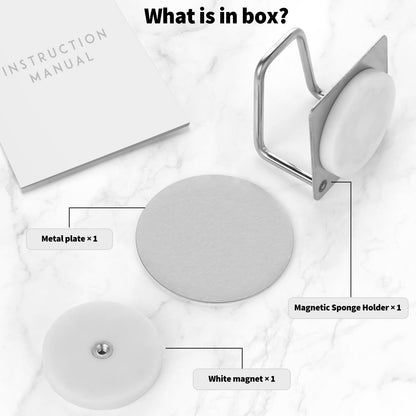 Everlling Magnetic Sponge Holder for Kitchen Sink,1 Pcs Strong Magnetic Stainless Steel Rack Stand, Kitchen Accessories, Dish Sponge Organizer, Scrubber Caddy, with Extra Magnets and Metal Plates