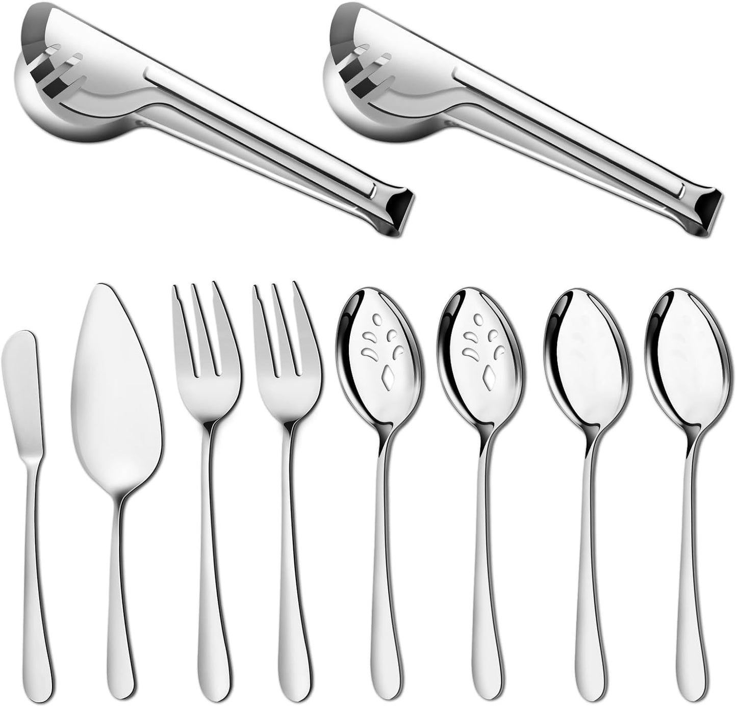 Pleafind 10 PCS Serving Utensils Set, Stainless Steel with Serving Spoons, Slotted Spoons, Forks, Tongs