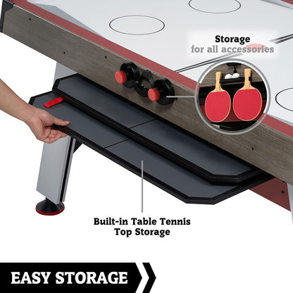 Hall of Games 5.5' Arcade Air Powered Hockey Table and Tennis Top 2-in-1 with Pusher, Puck, Net, and Paddle Set
