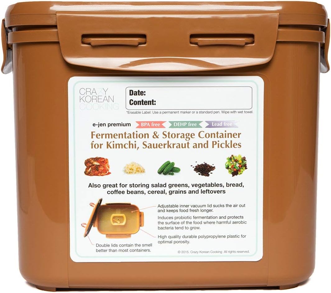 Crazy Korean Cooking Premium Kimchi Fermentation Container, 0.9 Gallon with Inner Vacuum Lid