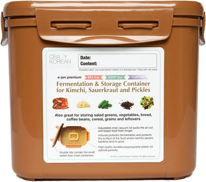 Crazy Korean Cooking Premium Kimchi Fermentation Container, 0.9 Gallon with Inner Vacuum Lid