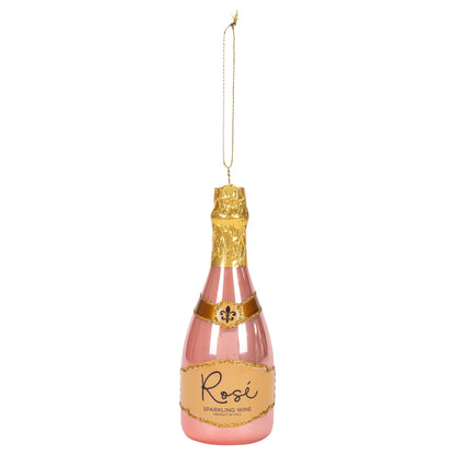 Raz 4052892 Christmas Catalog Rose Sparkling Wine Hanging Ornament, 6-inch Height, Glass