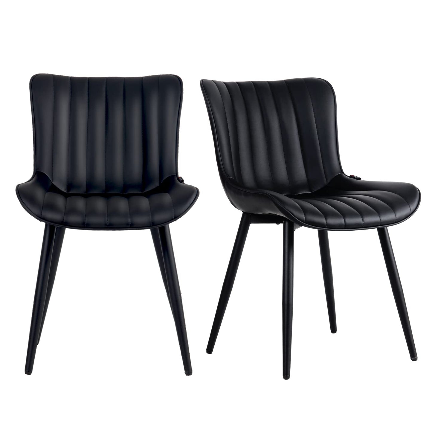 YOUNUOKE Black Dining Chairs Set of 2, Faux Leather Upholstered Kitchen & Dining Room Chairs with Back, Mid Century Modern Minimalist Accent Chair Armless for Guest Reception Waiting Living Room