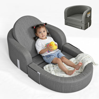 Cowiewie Toddler Travel Bed 2-in-1 Kids Sofa Chair with Removable Cover, Soft Foam Portable Foldable Toddler Bed for Travel with Carrying Bag