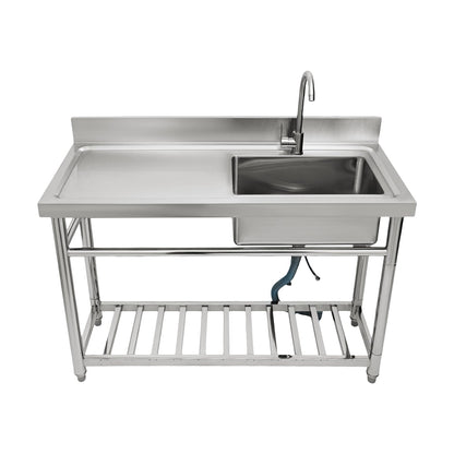 47.2" Stainless Steel Utility Sink with Faucet, 1 Compartment Free Standing Single Bowl Sinks, Commercial Restaurant Kitchen Sink Set with Storage Shelf for Indoor Outdoor