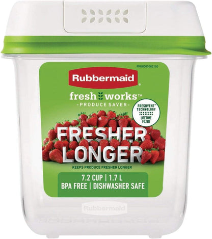 Rubbermaid FreshWorks Produce Storage Container - Medium 7.2-Cup Size for Freshness | Clear