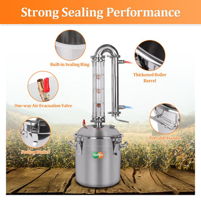 YUEWO Alcohol Still 5.8GAL/13.2GAL Stainless Steel Alcohol Distiller Home Brewing Distillery Kit with 2” Crystal Still Column for DIY Whisky Wine Brandy Gin Vodka Alcohol Making