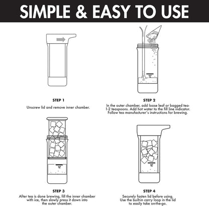 Primula Press and Go Iced Tea Maker - Travel Tumbler, Infuser Bottle, 16-Ounce, Black, Dishwasher Safe