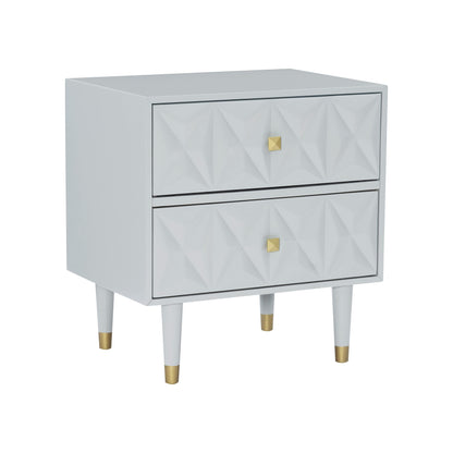 Linon Sheerah Grey Two Drawer Geo Texture Nightstand