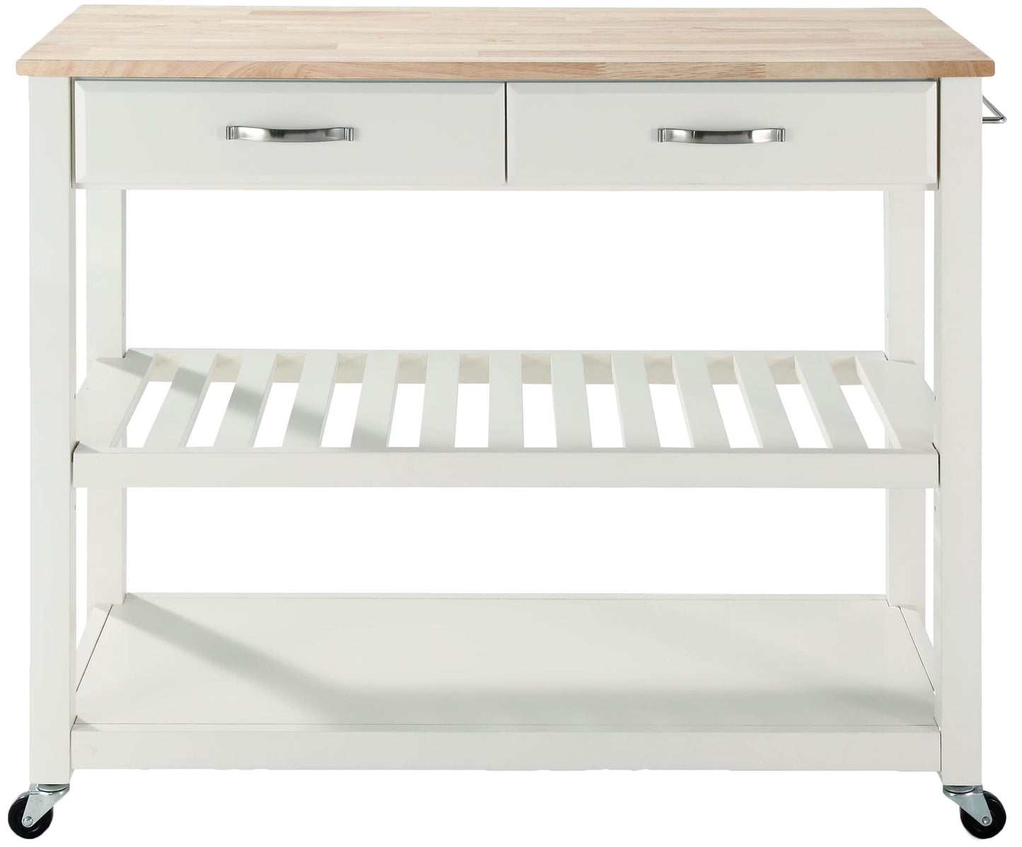 Crosley Furniture Wood Top Kitchen Prep Rolling Cart, Microwave Stand, Coffee Bar, with Shelves and Drawers, White