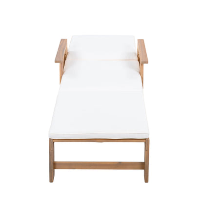 Christopher Knight Home Revia Chaise Lounge Outdoor with Wheel and Armrests, Acacia Wood Patio Chaise Lounge with Cushion, Adjustable Backrest Poolside Sun Lounger, Sunbathing Chair, Teak+Light Beige