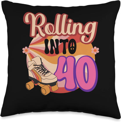 In-line Skates Towards 1986 Rolling Into 40 Throw Pillow, 16x16, Multicolor