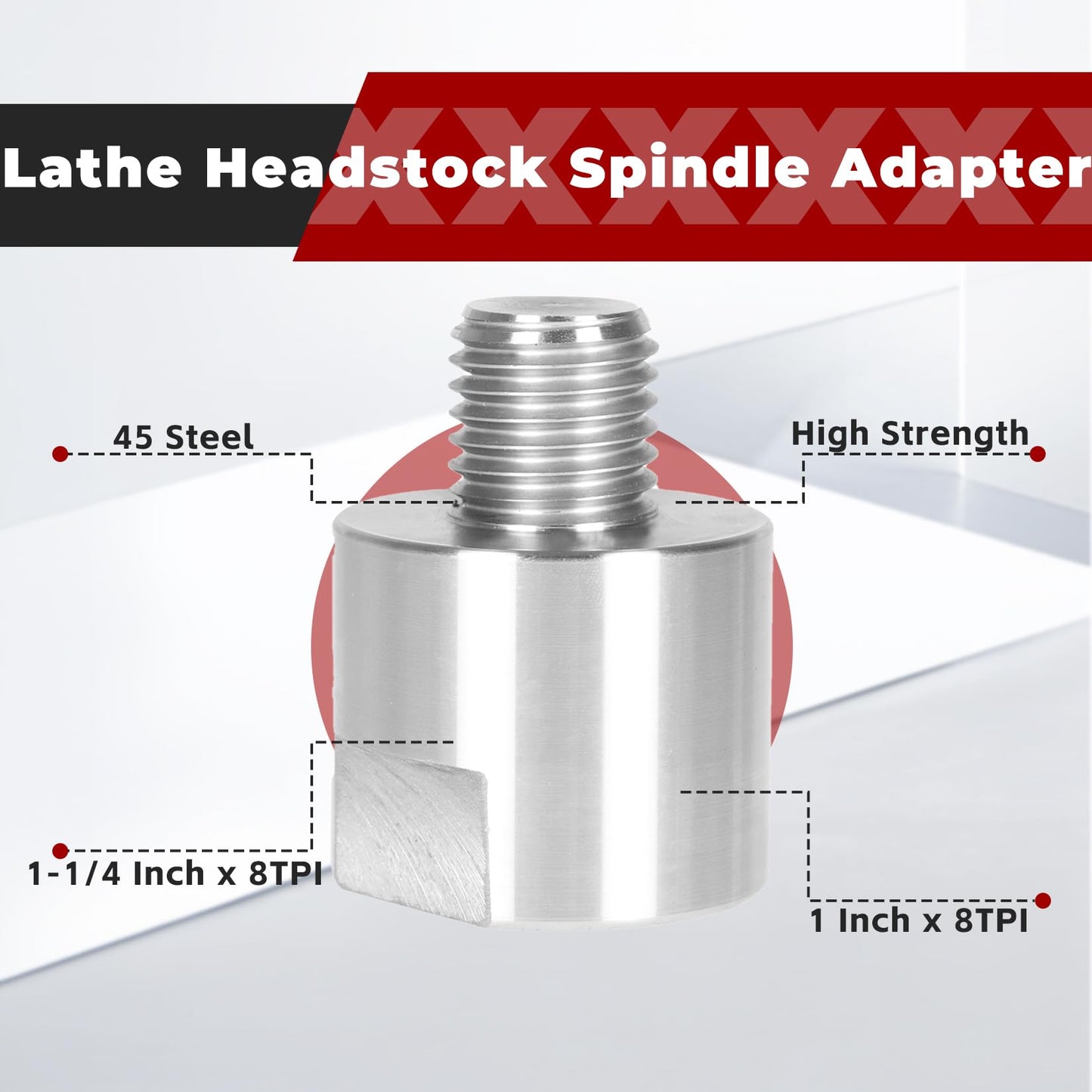 findmall Lathe Headstock Spindle Adapter Converts 1-1/4 Inch x 8TPI to 1 Inch x 8TPI for Woodworking Lathe