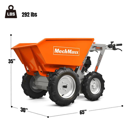 MechMaxx 660lbs Loading Capacity 201cc 6.5HP Gas Powered Wheelbarrow Dumper Garden Cart, Four-Wheel Drive, 4F+1R Gearbox, Model T25
