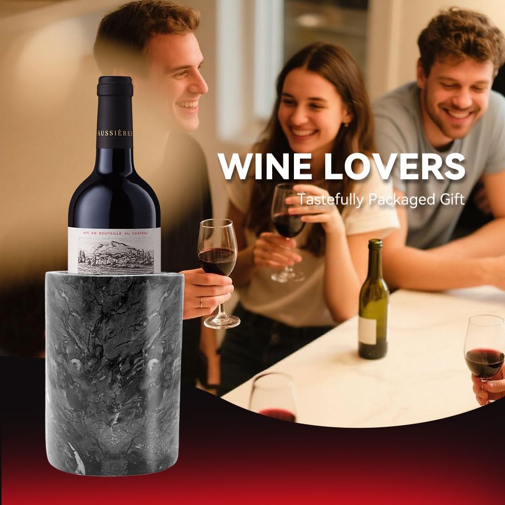 Kota Japan Black Marble Stone Wine and Champagne Bottle Chiller Cooler - 7" X 5" | Elegant Kitchen Utensil Holder | Must Have Wine Chiller for Your Home | Impress Your Guests at Next Party or Event!