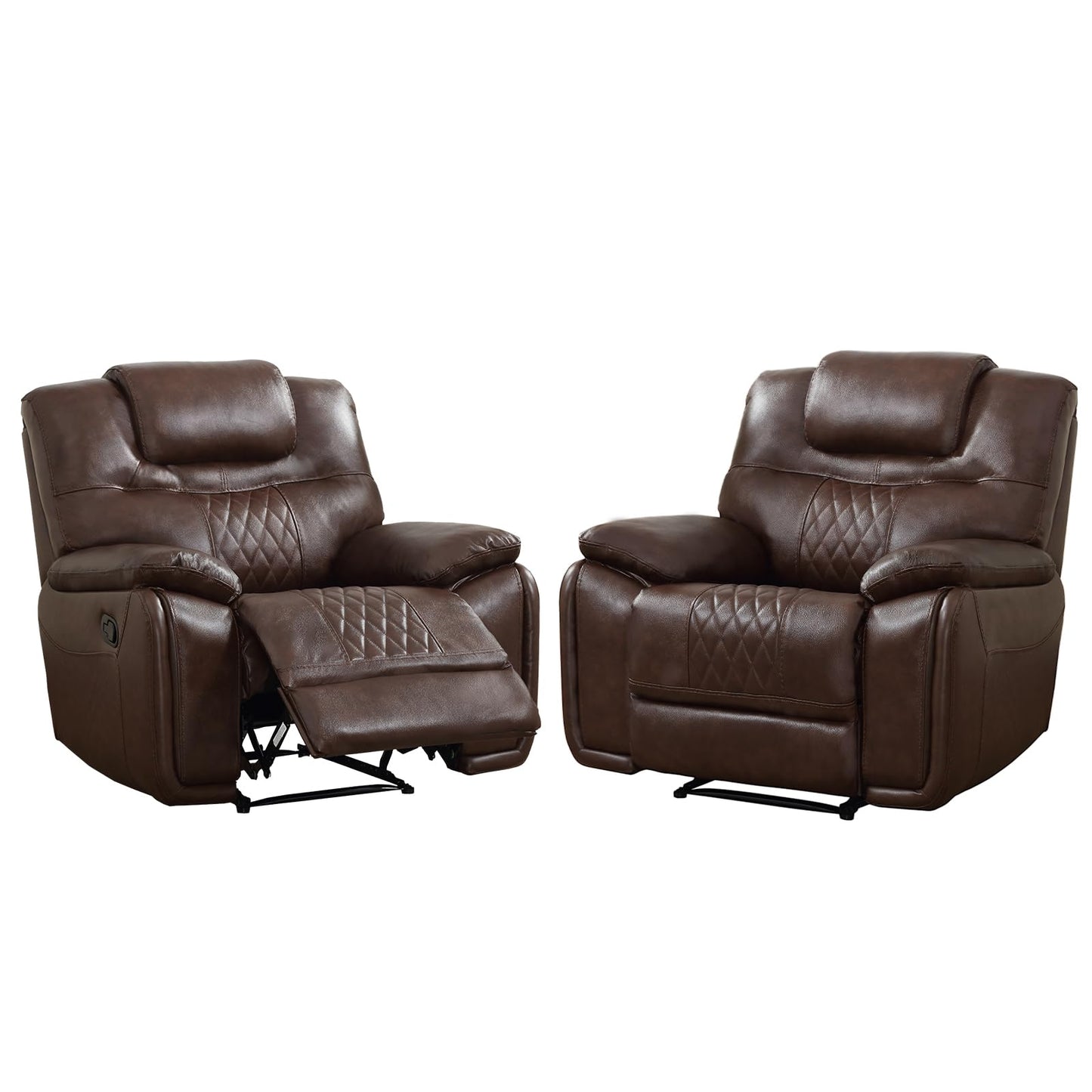 ANJ Genuine Recliner Chair Set of 2, Manual Reclining Chair with Ergonomic Design, Oversized Single Sofa Recliner with Soft Armrest and Flexible Footrest for Living Room,（Red Brown）
