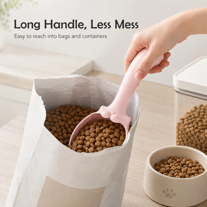 Meow&Woof Cat Food Scoop and Wet Food Spatula Set, 2-Piece Pet Food Measuring Scoop with Bag Clip, Approx. 1 Cup Dry Food Scooper & Silicone Can Spoon for Dogs and Cats, Pink