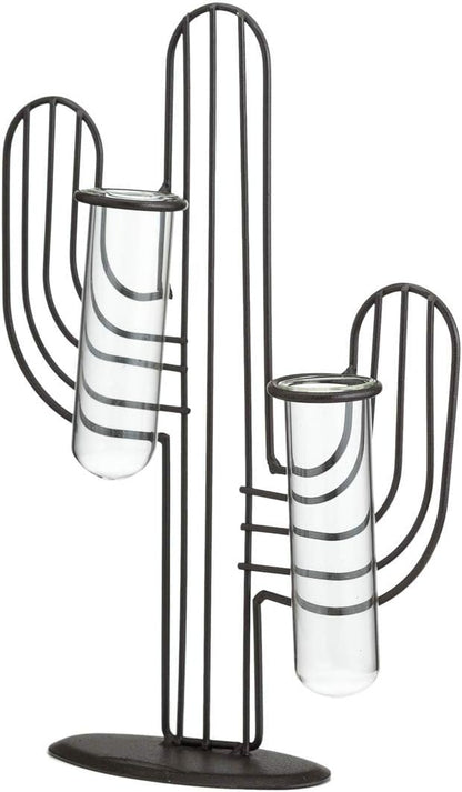 TJ Global Cactus Double Test Tube Vase Planter Holder, Plant Terrarium, Propagation Station, Metal Stand