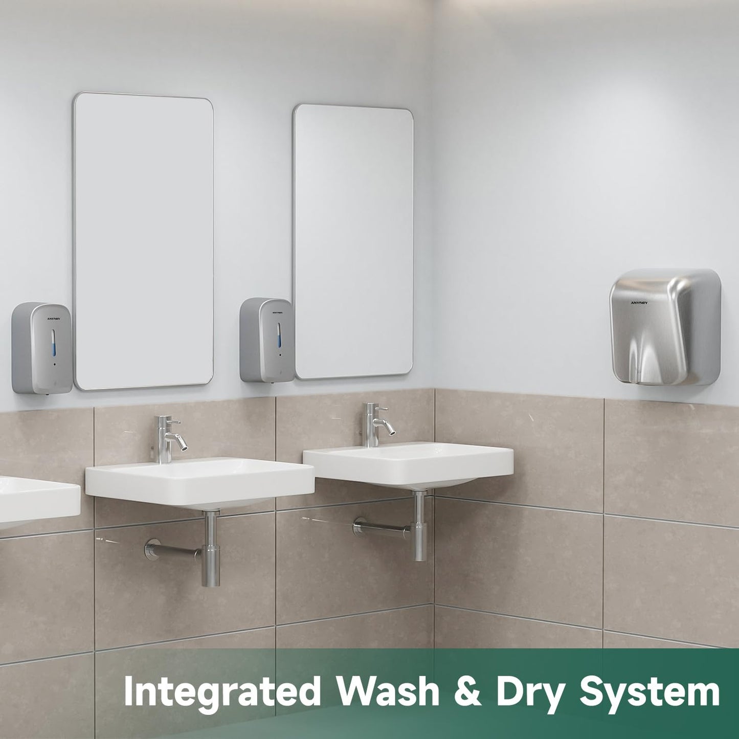 anydry Commercial Automatic Soap Dispenser Large 34oz/1000ml Capacity Wall-Mounted Touchless Liquid Dispenser for High-Traffic Restrooms, Offices, Hospitals Model AD1220S Silver