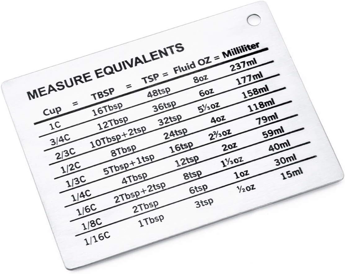 Magnetic Kitchen Baking Conversion Chart, Stainless Steel Refrigerator Magnet for Cups, Tablespoons, Teaspoons, Fluid Oz