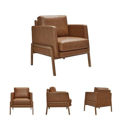 Signature Design by Ashley Numund Contemporary Faux Leather Upholstered Accent Chair with Removable Cushions and Track Arms, Light Brown