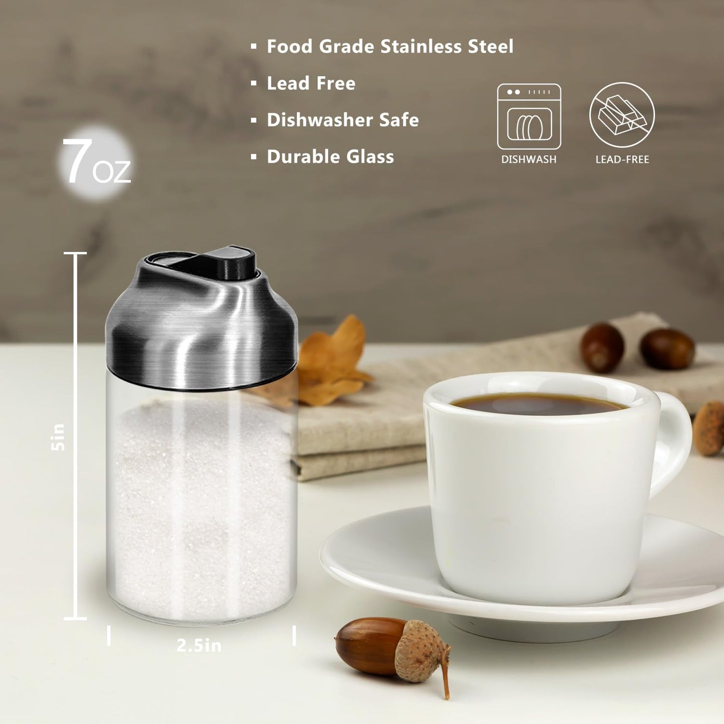 Aelga Glass Sugar Dispenser with Pour Spout, Weighted Pourer, Coffee Bar Accessories for Coffee, Tea and Baking