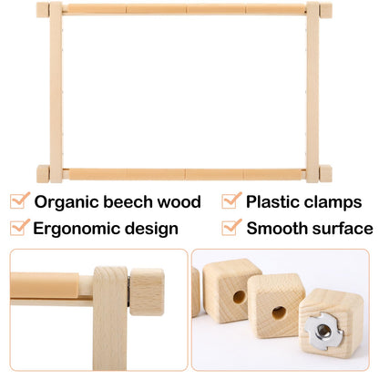 CroBlissful Cross Stitch Scroll Frame Set with Plastic Clamps Beech Hardwood Embroidery Frame Needlepoint Cross Stitch Holder for Sewing, Needlework, Embroidery Projects