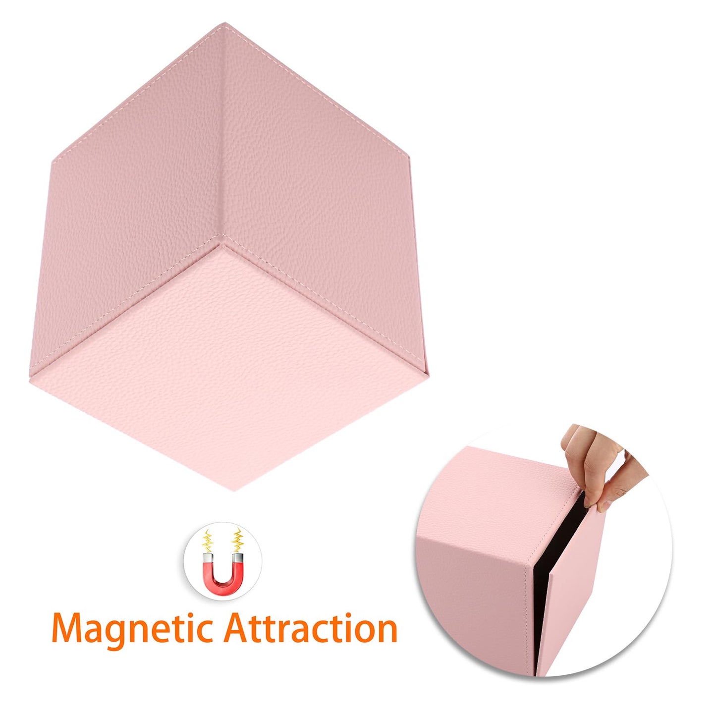 Sumnacon Tissue Box Cover Square Tissue Box Stylish PU Tissue Box Holder with Magnetic Bottom, Cube Leather Tissue Cover for Living Room Bathroom Table Desk Home Office Car, Pink
