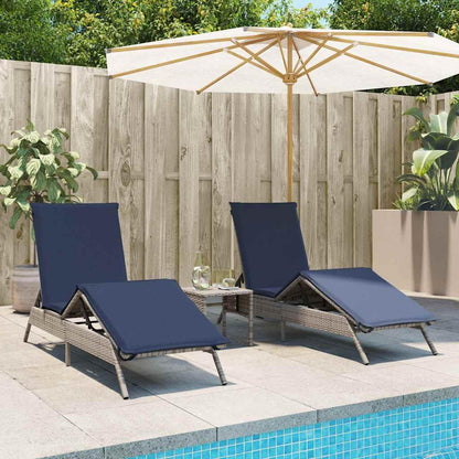 HPUYRFG Gray Poly Rattan Sun Lounger with Adjustable Backrest and Removable Cushions, Standard Size Foldable Outdoor Lounge Chair for Patio, Modern Gray Weather Resistant Sunbed