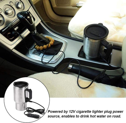 Keenso 12V Electric Car Cup Travel Heating Cup, 450ml Stainless Steel Electric Kettle Coffee Mug Heater
