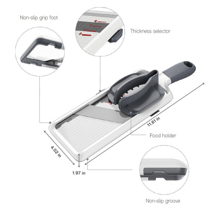 ZKIRON Handheld Mandoline Slicer for Kitchen - Adjustable 3-Thickness Vegetable Slicer (1mm-3mm) with Food Holder - Safe Potato Slicer & Cucumber Cutter for Salad, Easy to Clean (Gray)