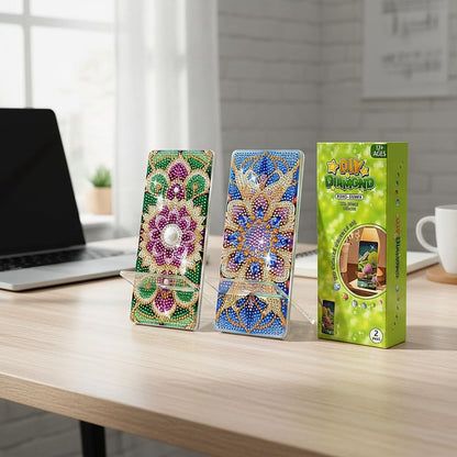 NIHO-JIUMA Diamond Art Phone Holder Kits Flower, DIY Diamond Painting Acrylic Phone Stand & Mirror, Craft Gift for Adults/Teen