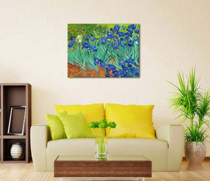 Wieco Art Irises Modern Stretched and Framed Floral Giclee Canvas Print By Van Gogh Famous Flowers Oil Paintings Reproduction Artwork Pictures on Canvas Wall Art for Bedroom Home Decorations