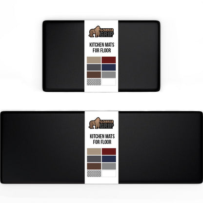 GORILLA GRIP 2 Pack Comfortable Cushioned Kitchen Mats for Floor, 17x24 + 17x48, Waterproof and Stain Resistant, 1/2 Inch Thick Soft Ergonomic Standing Desk Anti Fatigue Mat, Foam Supports Feet, Black