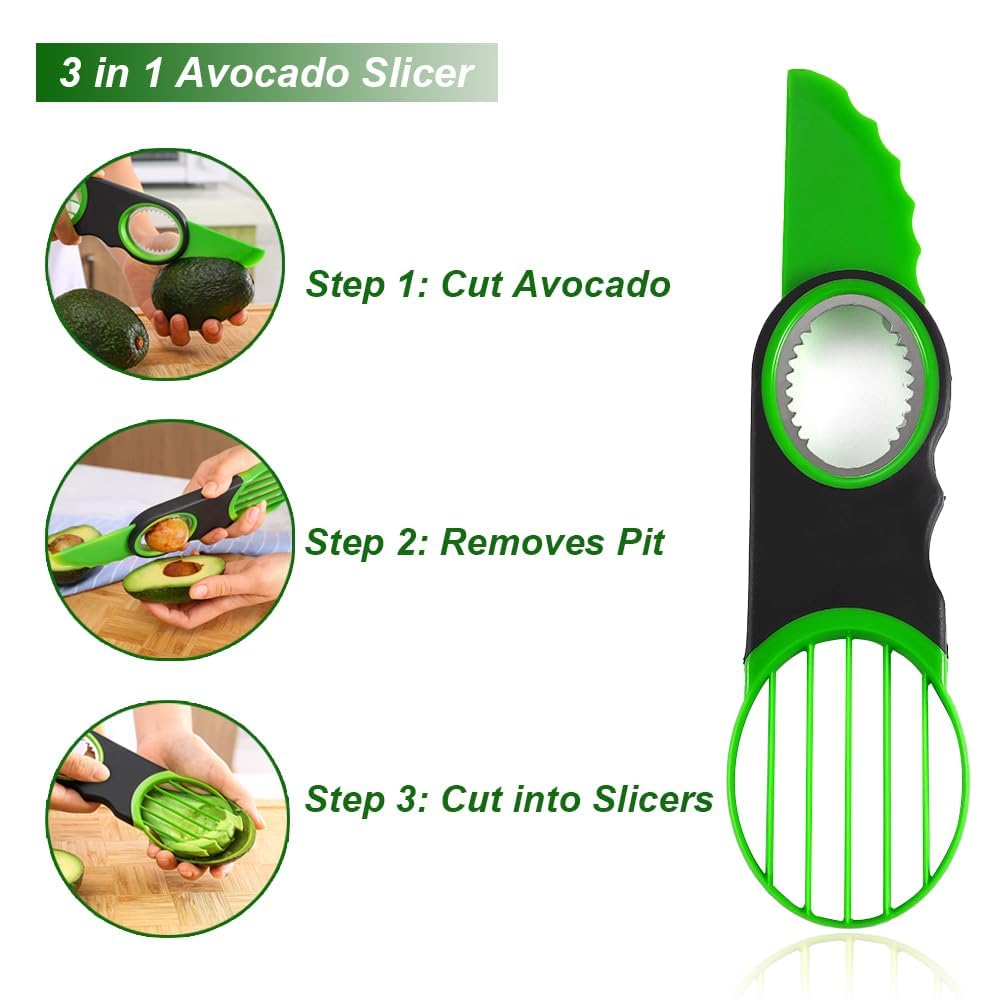 Avocado 3 Piece Set Avocado Slicer, Avocado Slicer, Avocado Storage Container, Dishwasher Safe, Contains All Tools For Avocado (Avocado Slicer+Saver+Cutter)