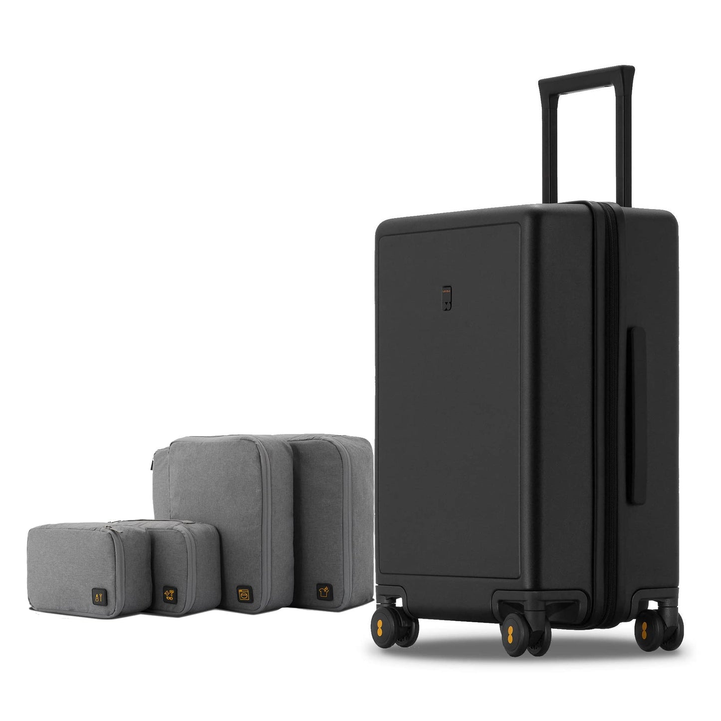 LEVEL8 Elegance Checked Luggage, 24 Inch Hardside Suitcase, Lightweight Matte Hardshell with Tsa Lock, Large Suitcases with Spinner Wheels, Black