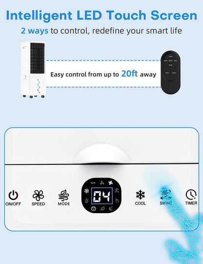 COOLECH Windowless Air Conditioner w/4 Mode&3 Speed, Waterless Alert, 2.4-Gal Tank for 24H Cooling, 12H Timer,20FT Remote, 70° Auto Swing Evaporative Air Cooler, Portable Air Conditioners for Bedrooms