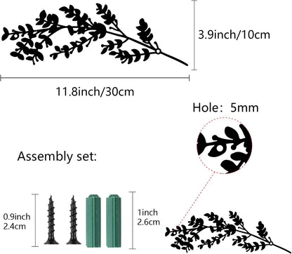 CREATCABIN Metal Tree Leaf Wall Decor, Double Black Wrought Iron Scroll Sculpture Leaf Hanging Decor