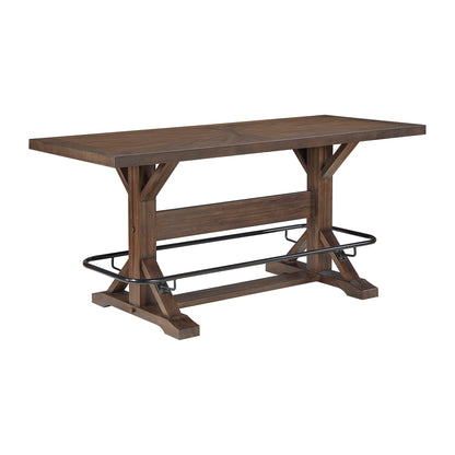 Lexicon 78 Inch Rectangular Counter Height Dining Table for 6, Rustic Farmhouse Kitchen Table, Rubberwood, Acacia Veneer, Black Metal Footrest, for Dining Room/Kitchen, Brown