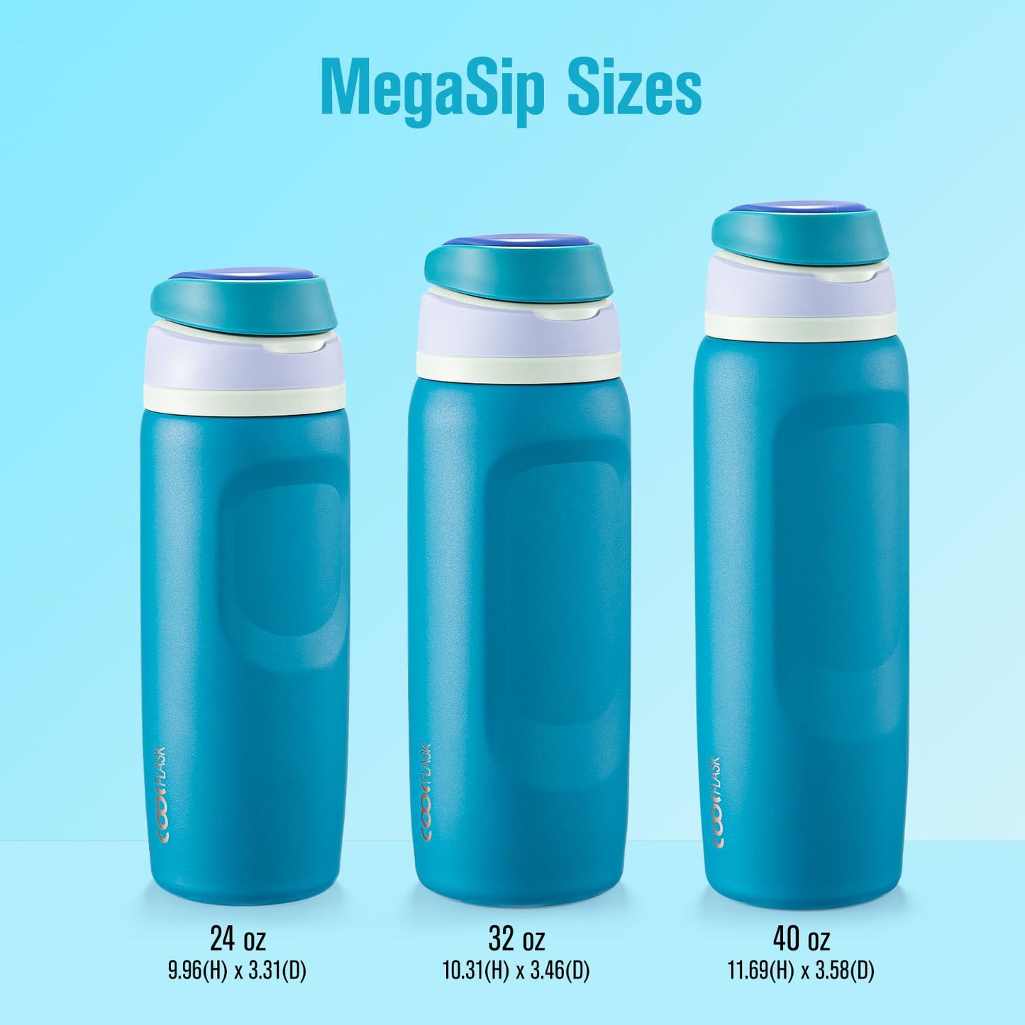 Coolflask MegaSip Insulated Water Bottle 40 oz with Straw, Stainless Steel Water Bottles Leak-Proof, 24+ Hours Cold, BPA-Free Dishwasher Safe, Water Flask for Sports Gym Work Office, Scuba Blue