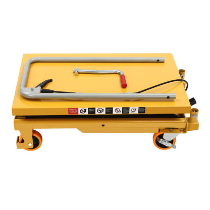 Hydraulic Lift Table Cart 770lbs Load Capacity 51 Inch Lifting Height Manual Hydraulic Double Scissor Cart with Wide Deck, 4 Locking Wheels for Material Handling & Transportation
