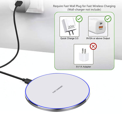 Wireless Charger 20W Max Fast Wireless Charging Pad Compatible with iPhone 11 12 13 14 15 16 Pro/Pro Max, iPhone Xs/XS Max/XR/8 Plus, Air Pods Pro/3/2; for Samsung Galaxy/Note, Galaxy Buds (White)